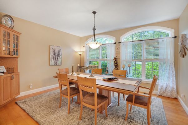 Dining room, Interior, Pendant Lights, Wood Texture Flooring