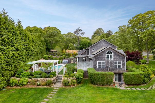 Backyard, Exterior, Facade, Pool, Brick Traditional