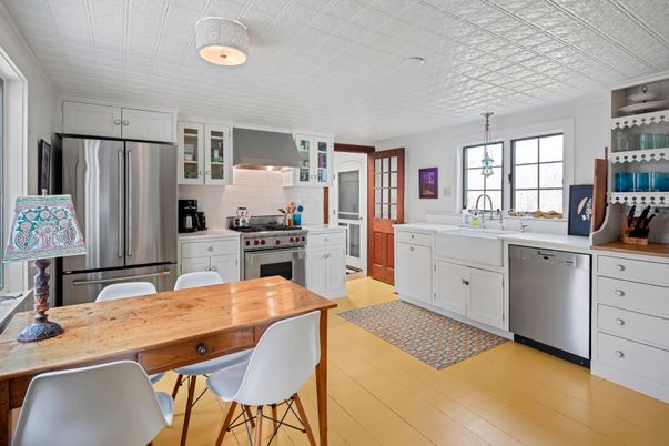 Interior, Kitchen, Pendant Lights, Stainless Steel Appliances, Wood Texture Flooring