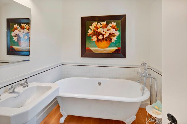 Bathroom, Free Standing Baths, Interior, Wood Texture Flooring