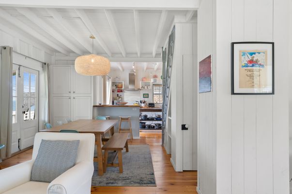 Dining room, Interior, Pendant Lights, Wood Texture Flooring