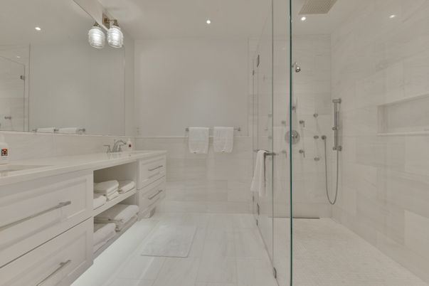 Bathroom, Glass Shower, Interior, Recessed Lighting