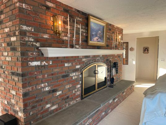 Fireplace, Interior, Pendant Lights, Stone Walls