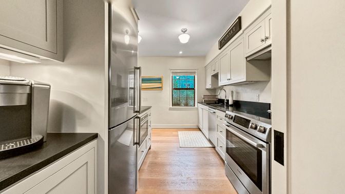 Interior, Kitchen, Stainless Steel Appliances, Wood Texture Flooring