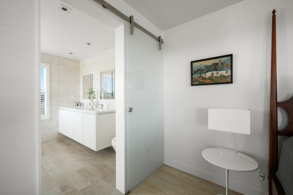 Bathroom, Interior, Recessed Lighting, Wood Texture Flooring