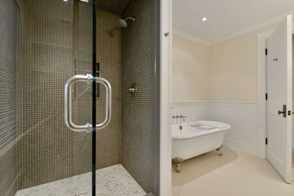 Bathroom, Free Standing Baths, Glass Shower, Interior, Recessed Lighting