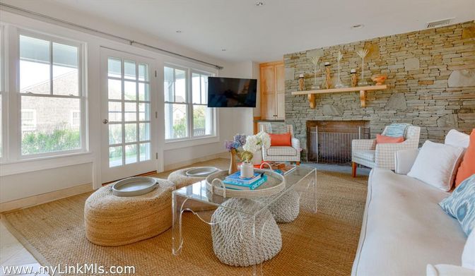 Fireplace, Interior, Living room, Recessed Lighting, Stone Walls
