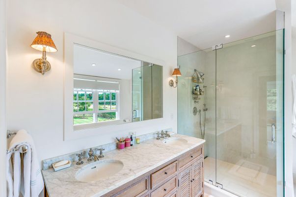 Bathroom, Dual Sink Vanities, Glass Shower, Interior, Recessed Lighting