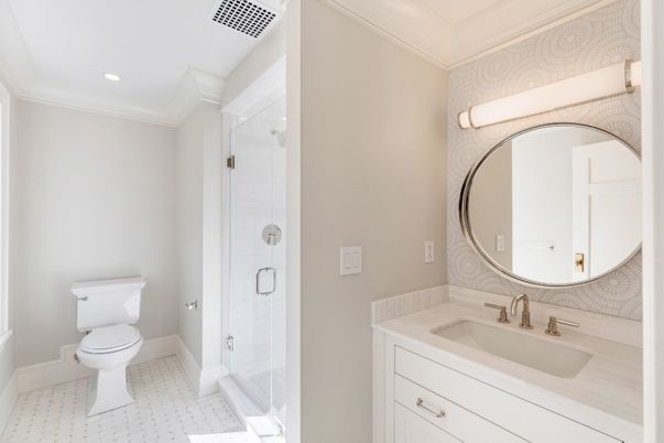 Bathroom, Glass Shower, Interior, Recessed Lighting