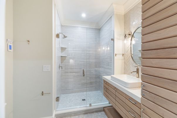 Bathroom, Glass Shower, Interior, Recessed Lighting