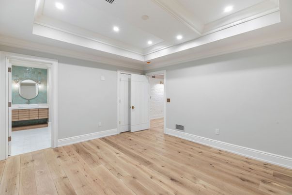 Bathroom, Empty room, Interior, Recessed Lighting, Wood Texture Flooring