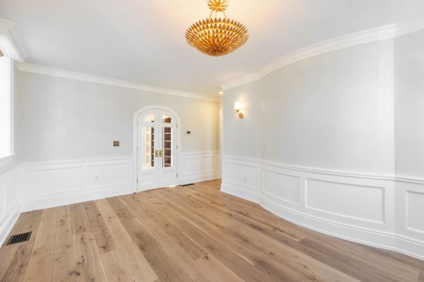 Chandelier, Empty room, Interior, Wood Texture Flooring