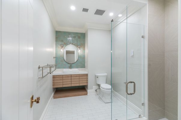 Bathroom, Glass Shower, Interior, Recessed Lighting