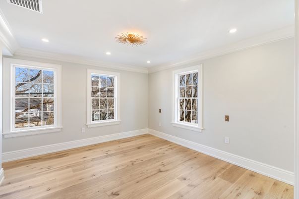 Empty room, Interior, Recessed Lighting, Wood Texture Flooring