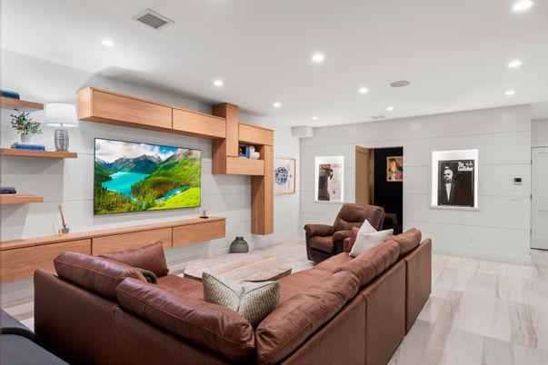 Interior, Living room, Recessed Lighting, Wood Texture Flooring