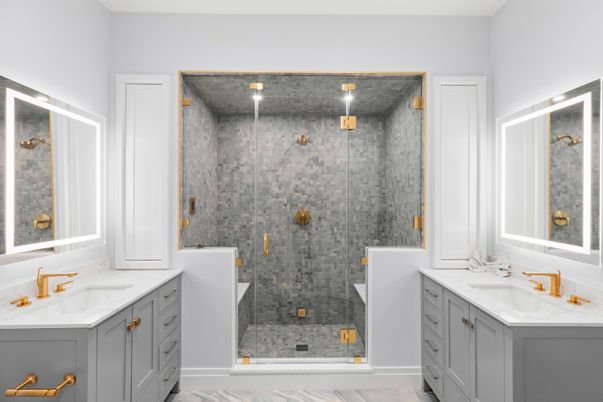 Bathroom, Dual Sink Vanities, Glass Shower, Interior, Marble