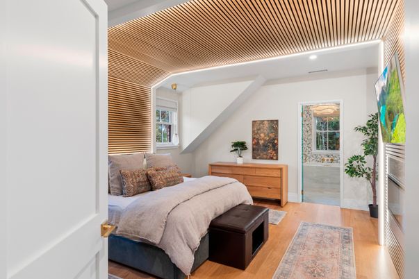 Bedroom, Interior, Recessed Lighting, Wood Texture Flooring