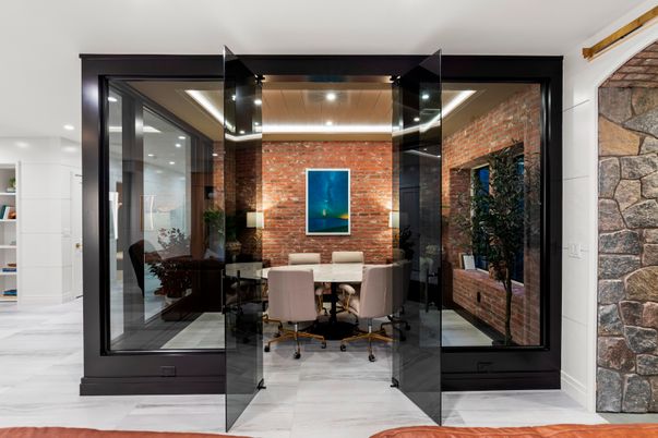 Dining room, Interior, Marble, Recessed Lighting, Stone Walls