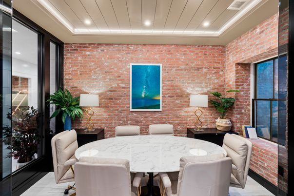 Dining room, Interior, Recessed Lighting, Stone Walls
