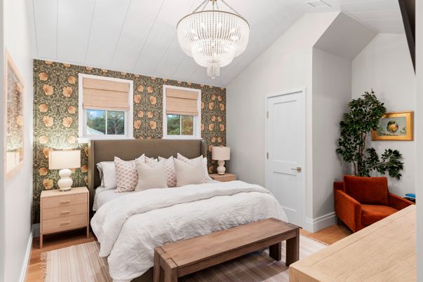 Bedroom, Chandelier, Interior, Wood Texture Flooring