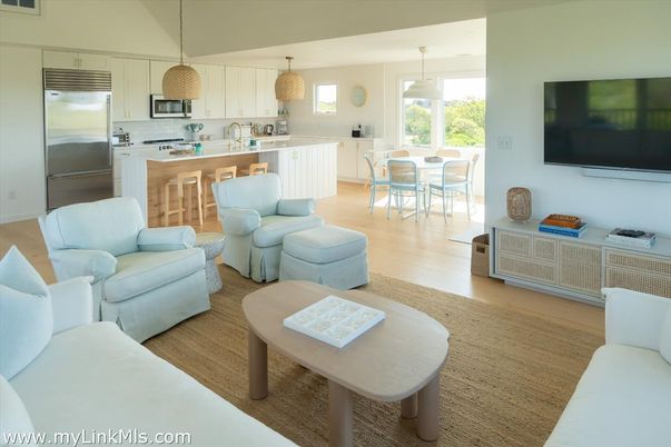 Dining room, Interior, Kitchen, Living room, Pendant Lights, Stainless Steel Appliances, Wood Texture Flooring