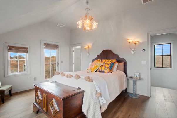 Bedroom, Chandelier, Interior, Wood Texture Flooring