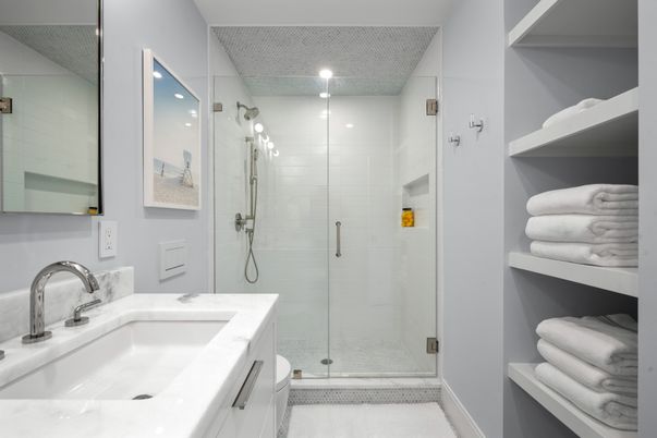 Bathroom, Glass Shower, Interior, Recessed Lighting