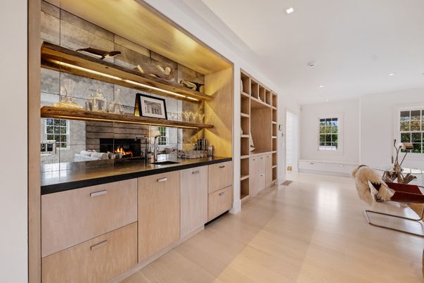 Fireplace, Interior, Recessed Lighting, Wood Texture Flooring
