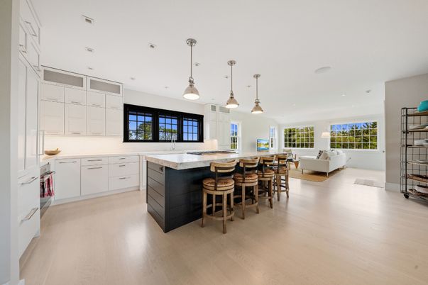 Interior, Kitchen, Living room, Pendant Lights, Recessed Lighting, Wood Texture Flooring