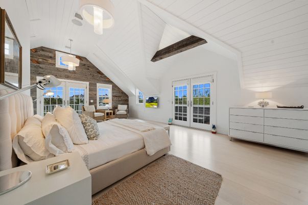 Bedroom, Interior, Pendant Lights, Wooden Beams, Wood Texture Flooring, Wooden Walls