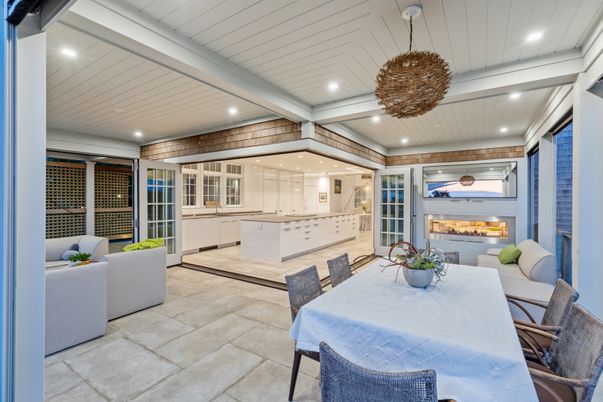 Dining room, Fireplace, Interior, Kitchen, Living room, Pendant Lights, Recessed Lighting