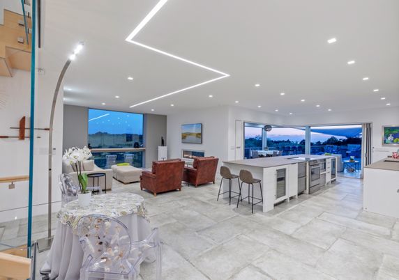 Dining room, Interior, Kitchen, Living room, Recessed Lighting