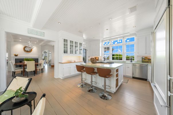Dining room, Interior, Kitchen, Recessed Lighting, Stainless Steel Appliances, Wood Texture Flooring