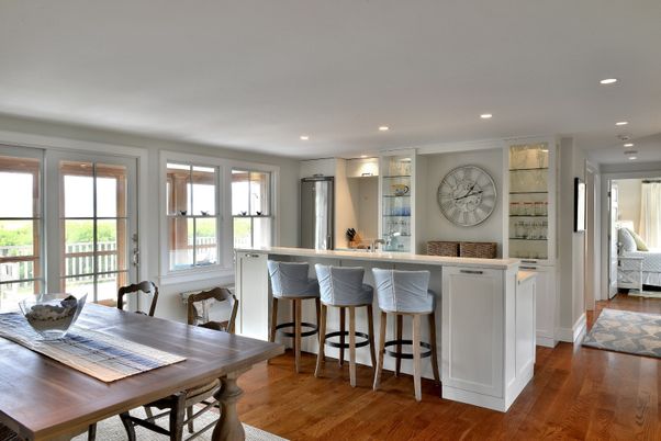 Dining room, Interior, Kitchen, Recessed Lighting, Wood Texture Flooring