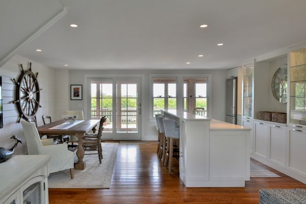 Dining room, Interior, Recessed Lighting, Wood Texture Flooring