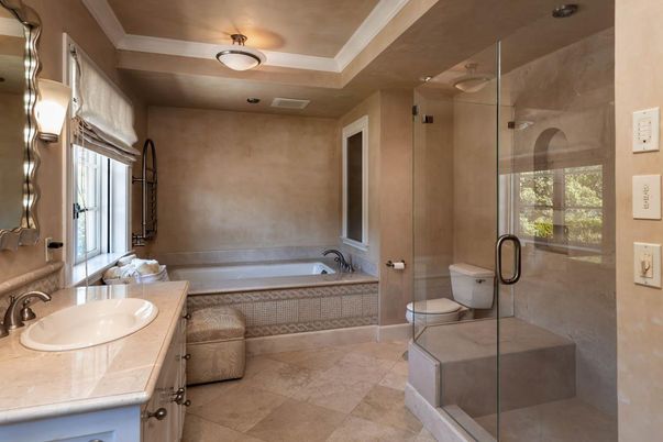 Bathroom, Dual Sink Vanities, Glass Shower, Interior, Tile Countertops