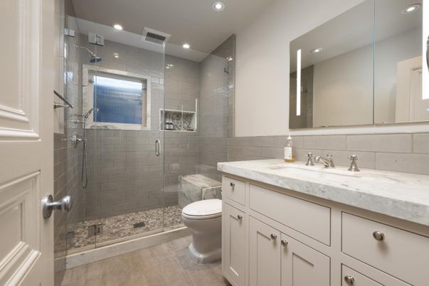 Bathroom, Glass Shower, Interior, Recessed Lighting