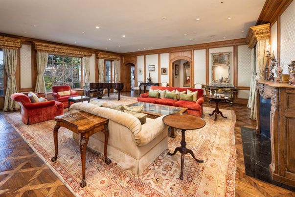 Fireplace, Interior, Living room, Piano, Recessed Lighting, Wood Texture Flooring