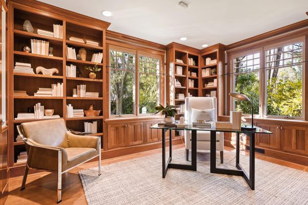 Home Office, Interior, Recessed Lighting, Wood Texture Flooring