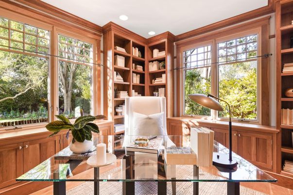 Home Office, Interior, Recessed Lighting, Wood Texture Flooring