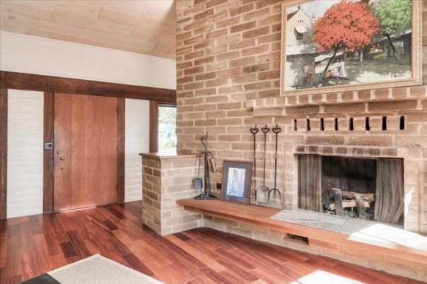Fireplace, Interior, Stone Walls, Wood Texture Flooring