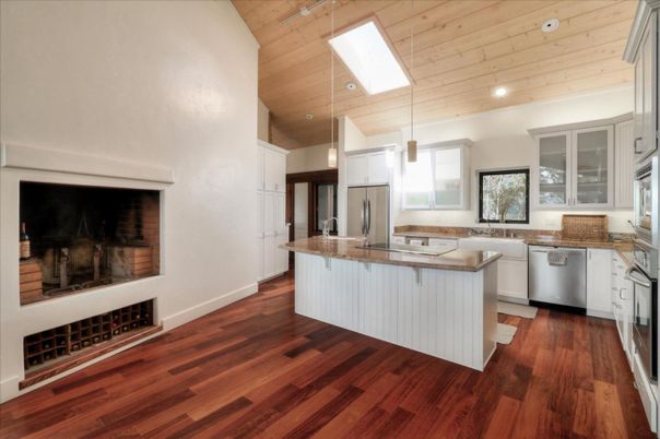 Interior, Kitchen, Pendant Lights, Recessed Lighting, Stainless Steel Appliances, Wooden Ceilings, Wood Texture Flooring