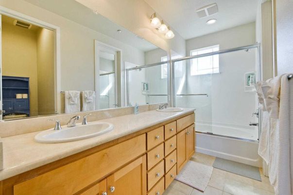 Bathroom, Dual Sink Vanities, Glass Shower, Interior, Recessed Lighting