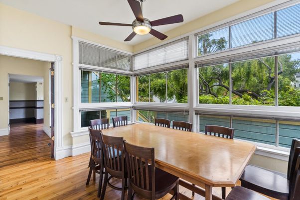 Dining room, Interior, Sun Room, Wood Texture Flooring
