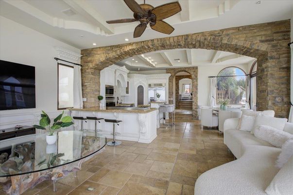 Interior, Kitchen, Living room, Recessed Lighting, Stone Walls