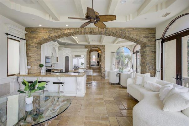 Interior, Kitchen, Living room, Recessed Lighting, Stone Walls