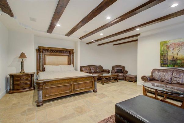 Bedroom, Interior, Recessed Lighting, Wooden Beams