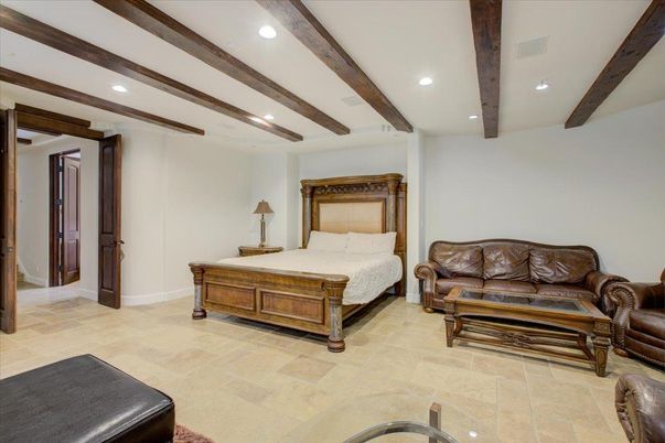 Bedroom, Interior, Recessed Lighting, Wooden Beams