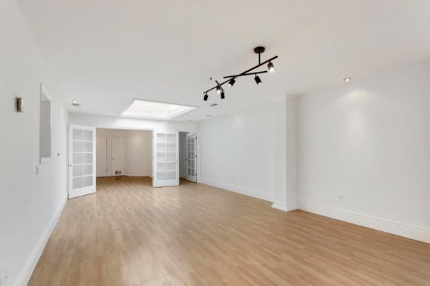 Empty room, Interior, Pendant Lights, Recessed Lighting, Wood Texture Flooring
