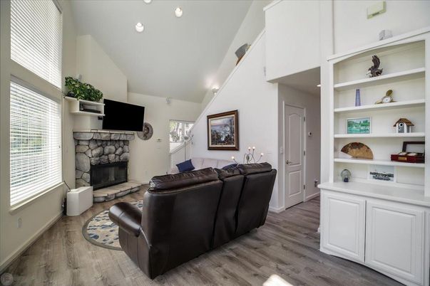 Fireplace, Interior, Recessed Lighting, Wood Texture Flooring